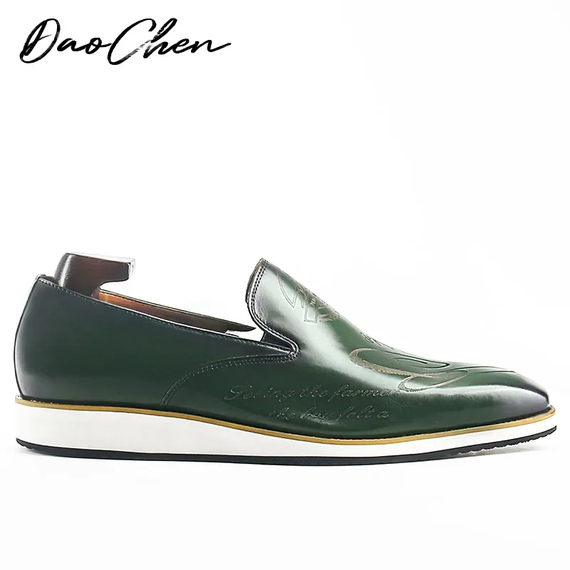 Luxury Men\'s Loafers Casual Leather Shoes Green Black Sneakers Slip-on Men Dress Shoes Wedding Party Daily Shoes For Men