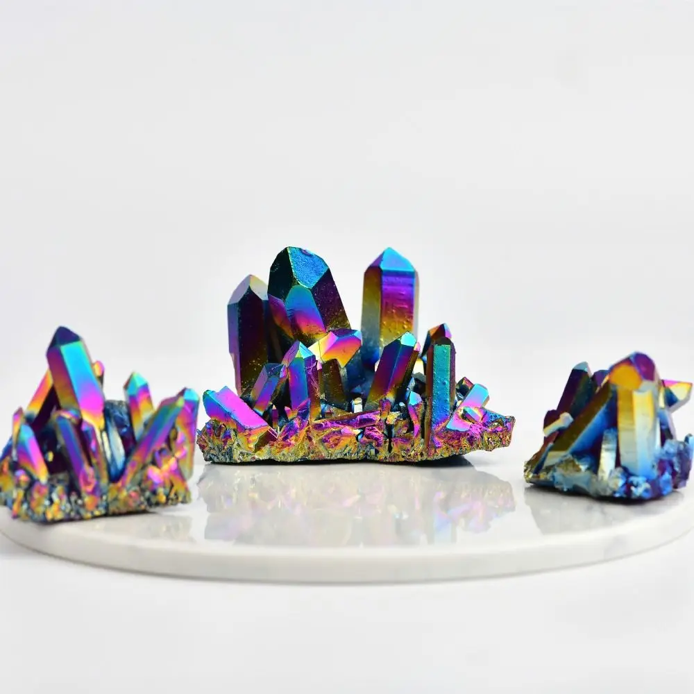 Healing Crystals Rough Grinding Rainbow Titanium Quartz Crystal Cluster Stone Ornaments Reiki Stone Specimen Mineral