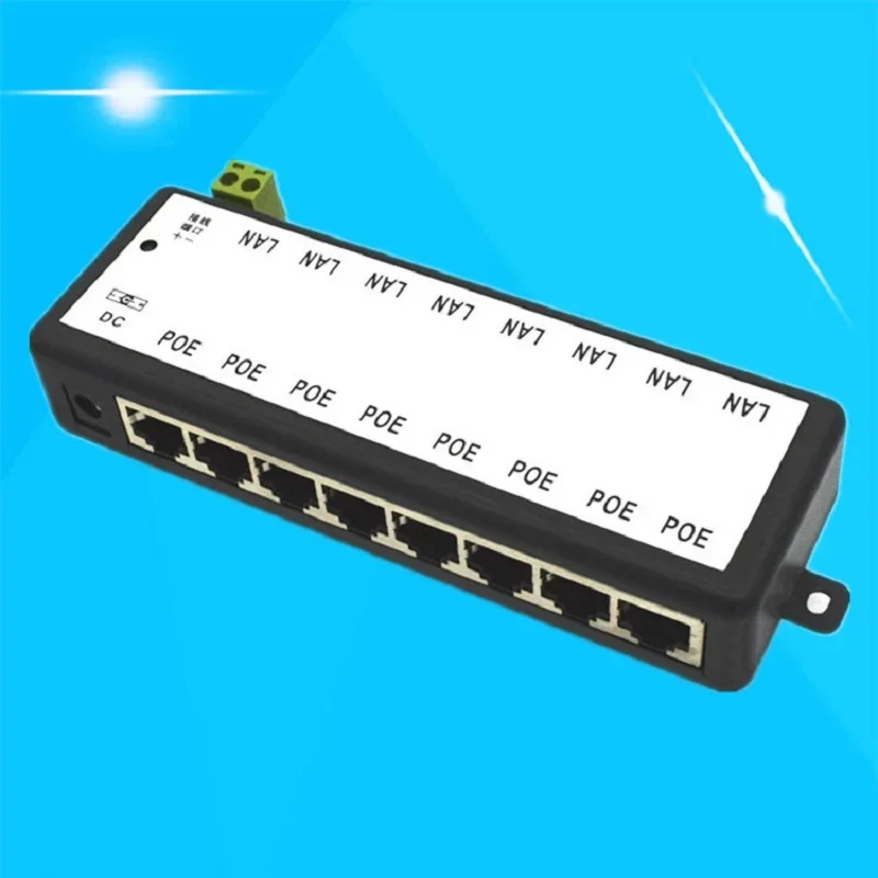 8 Ports PoE Injector PoE Power Adapter Ethernet Power Supply Pin 4,5(+)/7,8(-) Input DC12V-DC48V for IP Camera