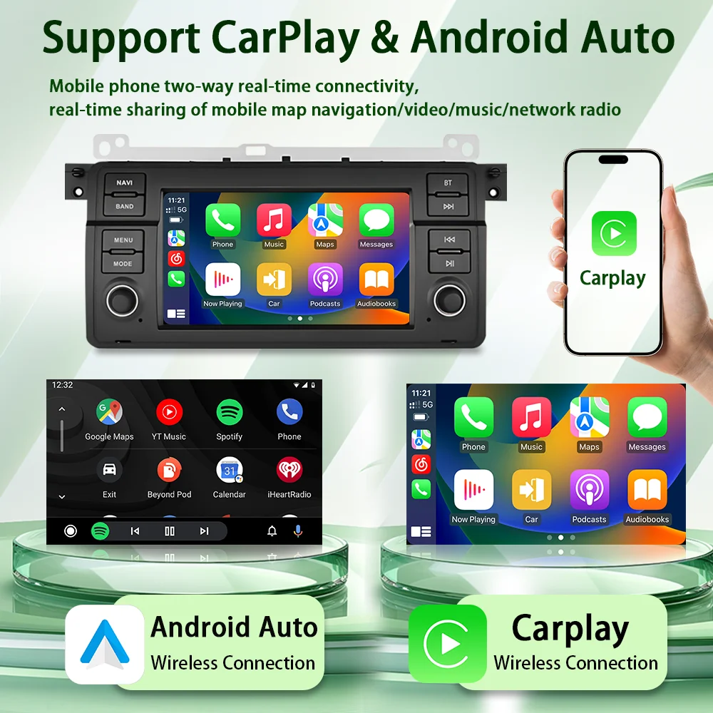 Radio para coche para BMW E46 M3 318/320/325/330/335, CarPlay inalámbrico, Android 16, Multimedia, GPS, Autoradio, 4G, Bluetooth, altavoz DSP 4