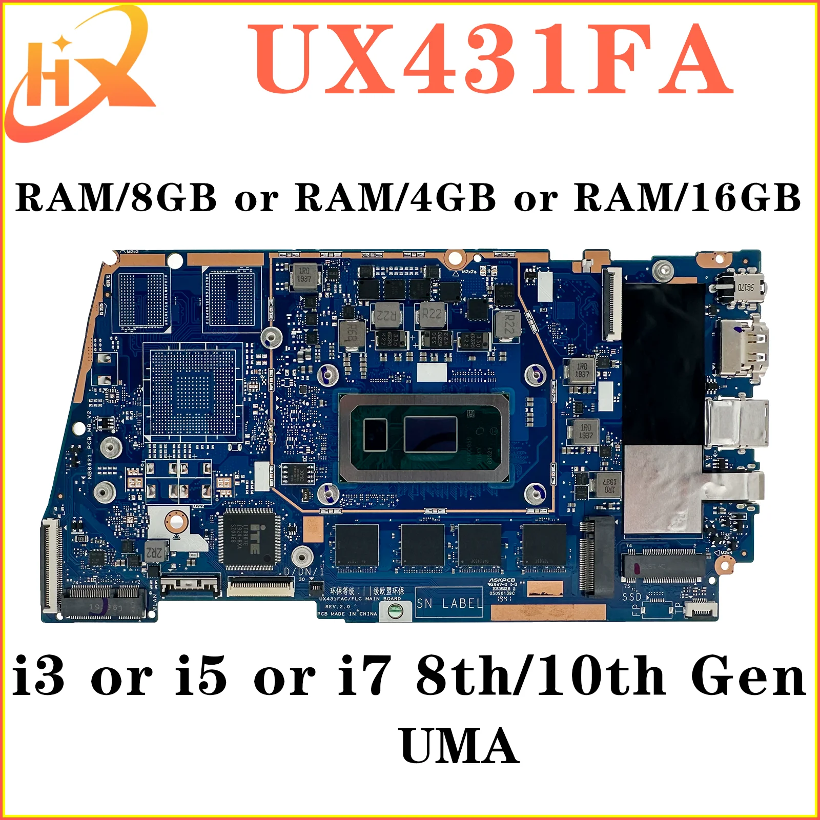 

UX431FA Mainboard For ASUS UX431FAC X431FA X431FAC UX431FN UX431FL UX431FLC X431FL X431FLC Laptop Motherboard i3 i5 i7 8th/10th