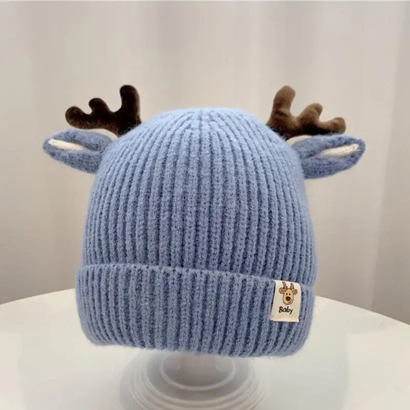 

652F Прекрасная вязаная шапка Рождественская шапка с рогами Шерстяная шапка Шапка-бини с защитой для ушей для мальчиков и