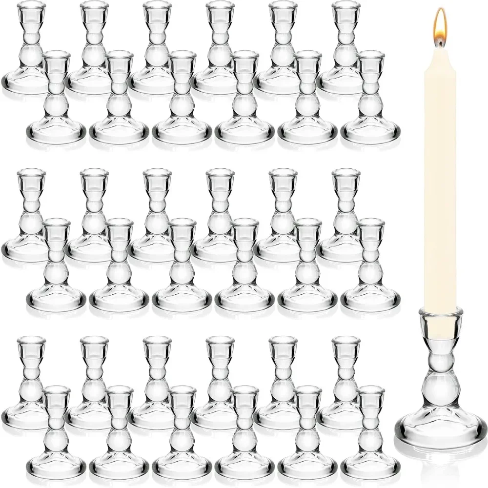 

Set of 36 Clear Glass Taper Candle Holders Bulk Pillar Candlestick Holders Small Wedding Table Centerpieces Holiday Party