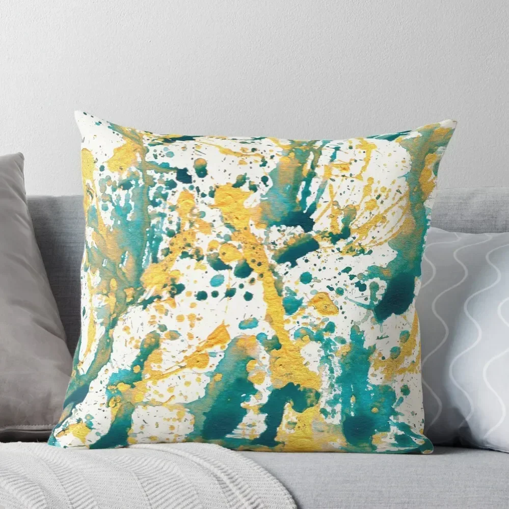 Teal and Gold Splatter Paint Throw Pillow Luxury Pillow Cover Bed pillowcases Pillow Case Pillowcases Bed Cushions