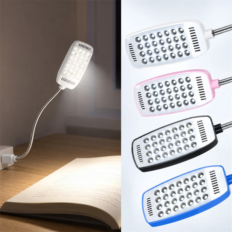 28 LEDs USB Super Bright Book Light 4 Colors White Light Flexible Metal Lamp Tube Eye Protection Reading Bedroom Study Lighting