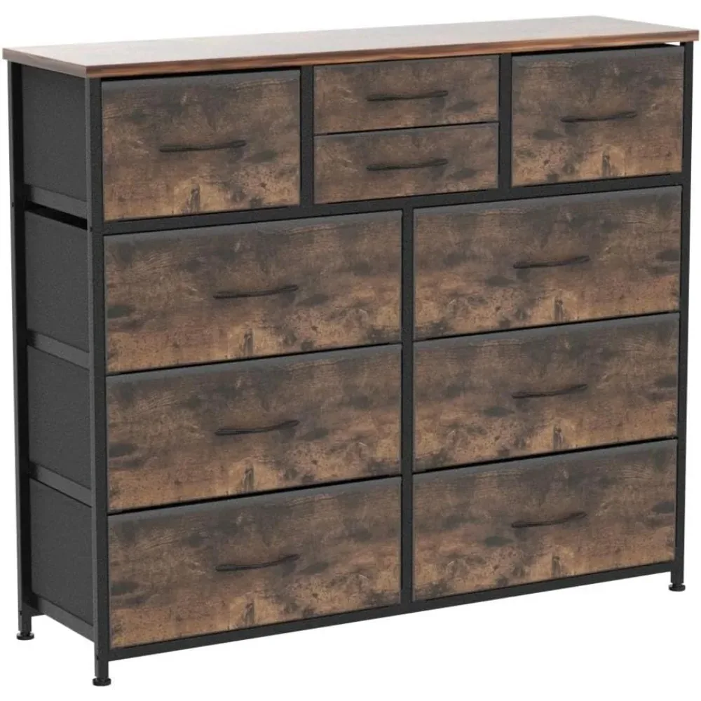 10-Drawer Dresser for Bedroom, Hallway, Nursery, Closets, Steel Frame, Wood Top, Easy Pull Handle, Fabric Storage Dressers