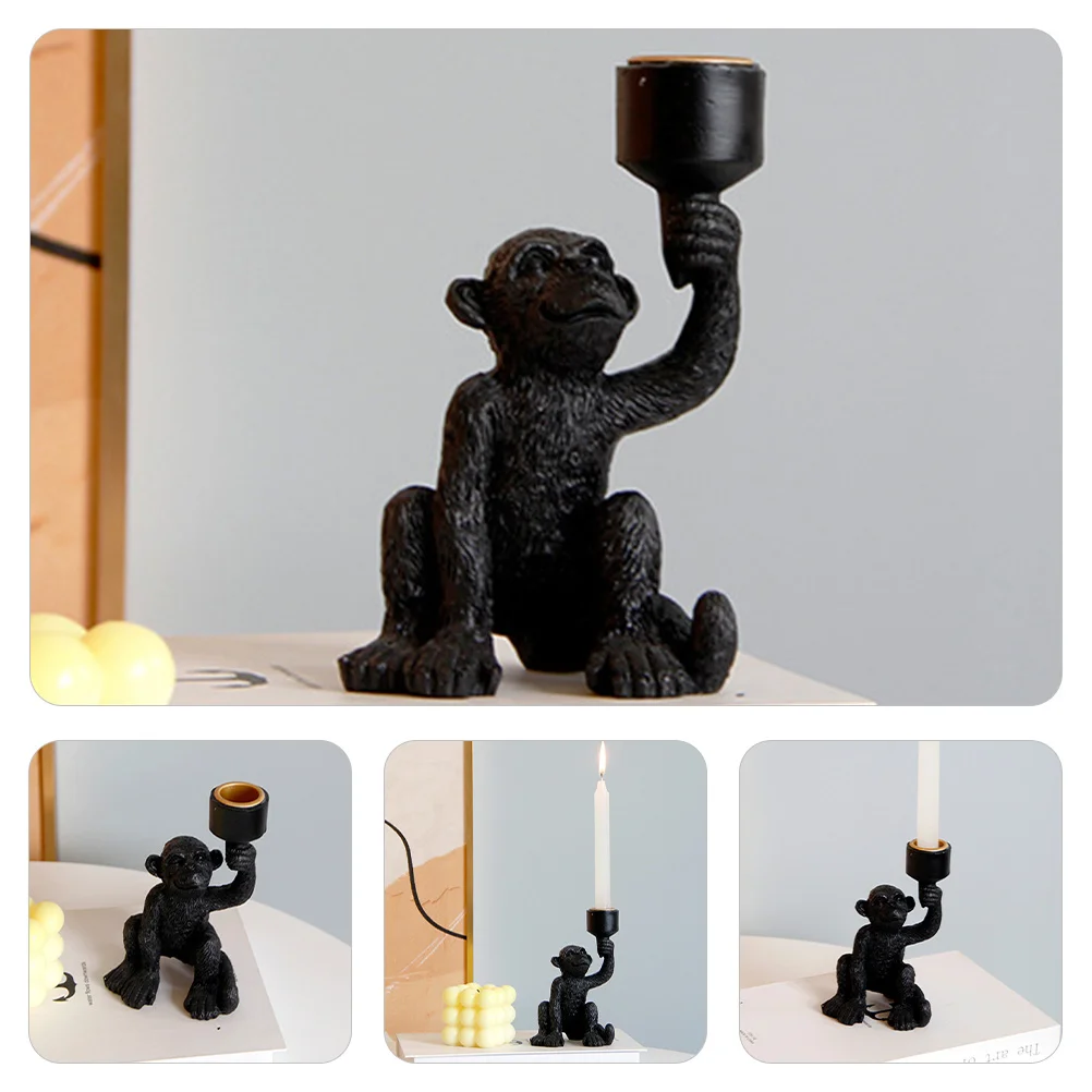 

Resin Monkey Pillar Holder Desktop Decorative Tealight Stand for Home Bar Church Festival Party Decoration