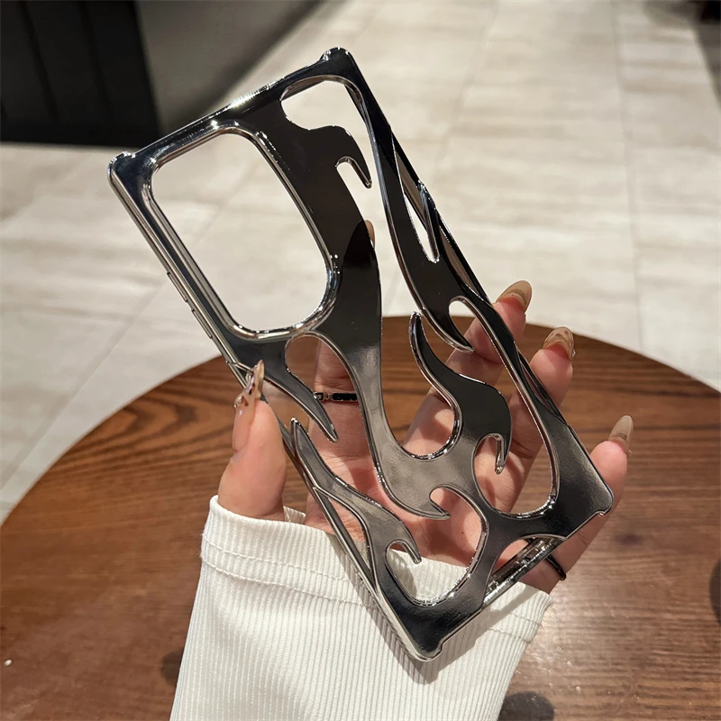 Luxury Plating Hollow 3D Flame Pattern Case For Samsung S25 S24 Plus S22 S23 Ultra A55 A54 A16 A15 A14 A06 Shockproof Soft Cover