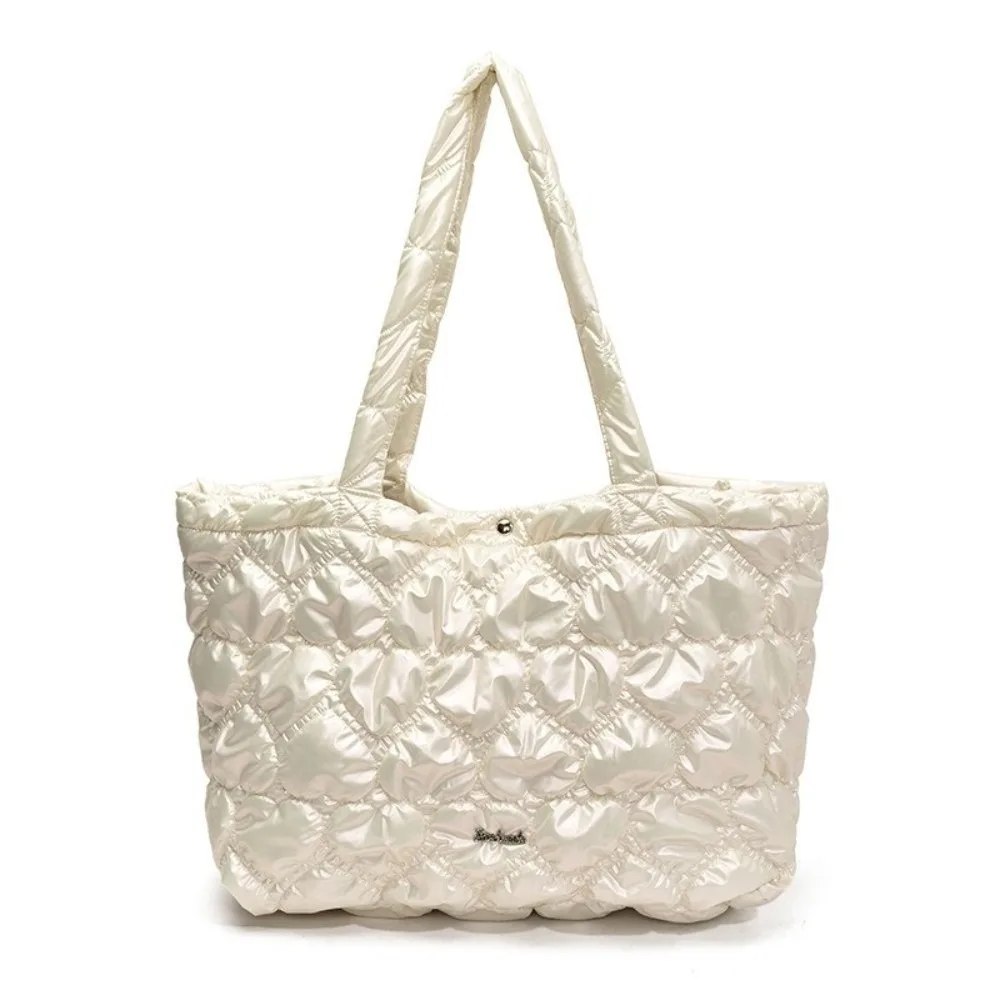 

Fashion Solid Color Puffy Tote Bag Large Capacity Korean Quilted Heart Bag Leisure Waterproof Women's Handbag Girls