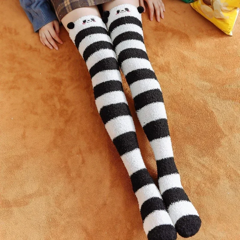 Calcetines hasta la rodilla de modelado de animales japoneses Mori para niña, medias de compresión lindas a rayas, calcetín cálido Kawaii, calcetines largos hasta el muslo acogedores, Otoño e Invierno