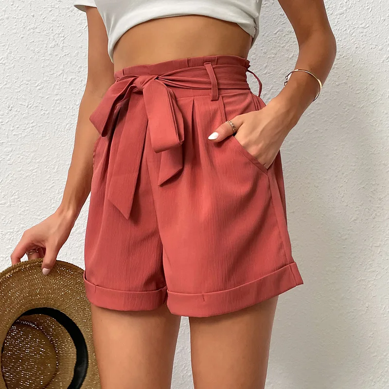 Comfortable Casual Fashion Women\'s Casual Pants High Waist Solid Color Red Shorts Summer Clothes Women 2024 Shorts