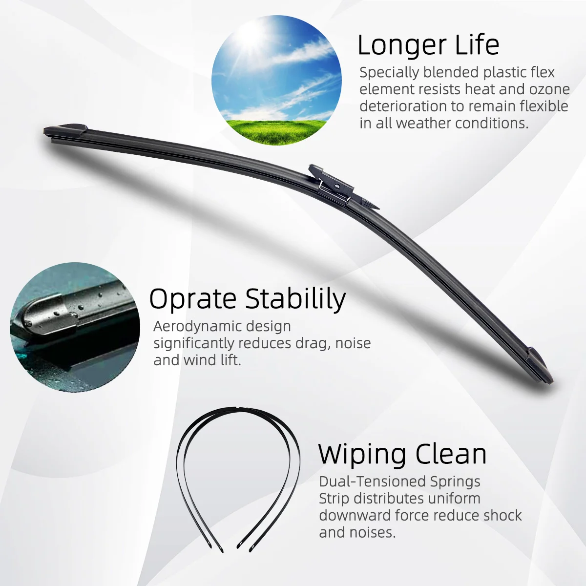 Car Wiper Blade 12 '' -30 '' Natural Rubber All-Weather Stable And Durable High-Definition Silent Car Windshield Wiper Blade
