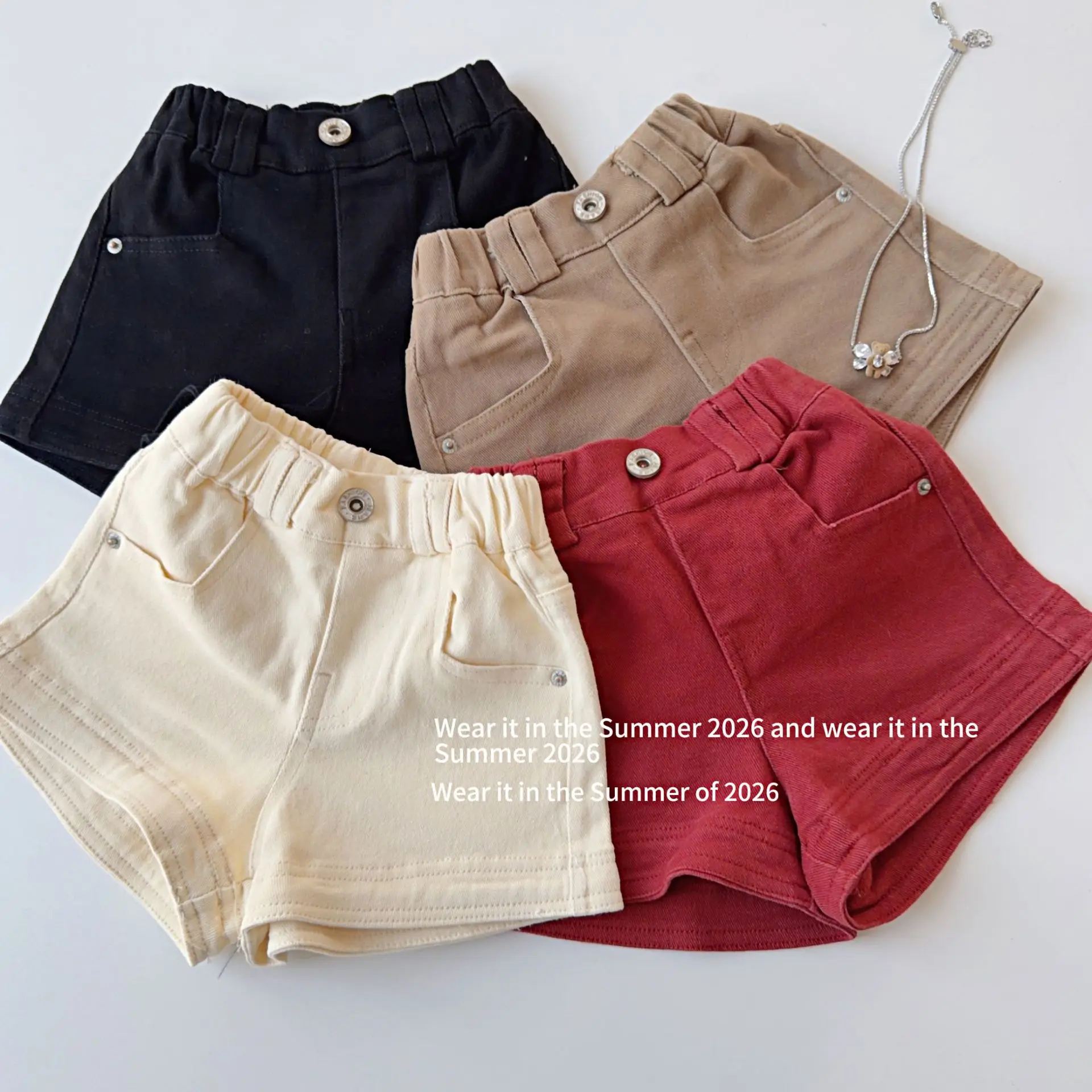 

Girls' Summer Denim Shorts 2026 Fashionable Girls' Korean Style Children's Elastic Waist Hot Pants for Girls