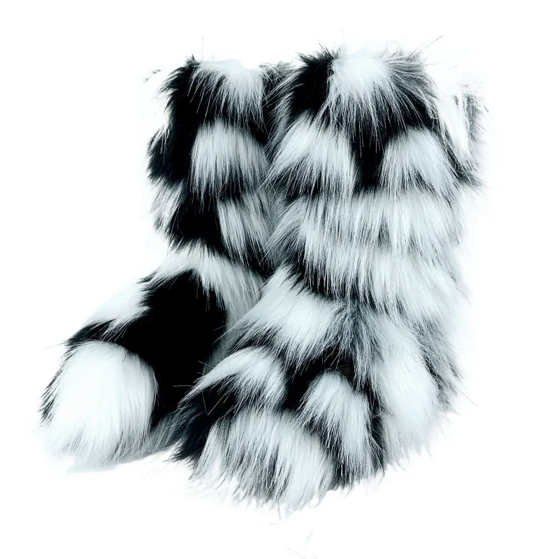 Y2K الشتاء Thiened فراء الأحذية النسائية الدافئة الفراء حجم كبير منتصف العجل الثلوج الأحذية Faionable شرابة مزين أحذية كاجوال