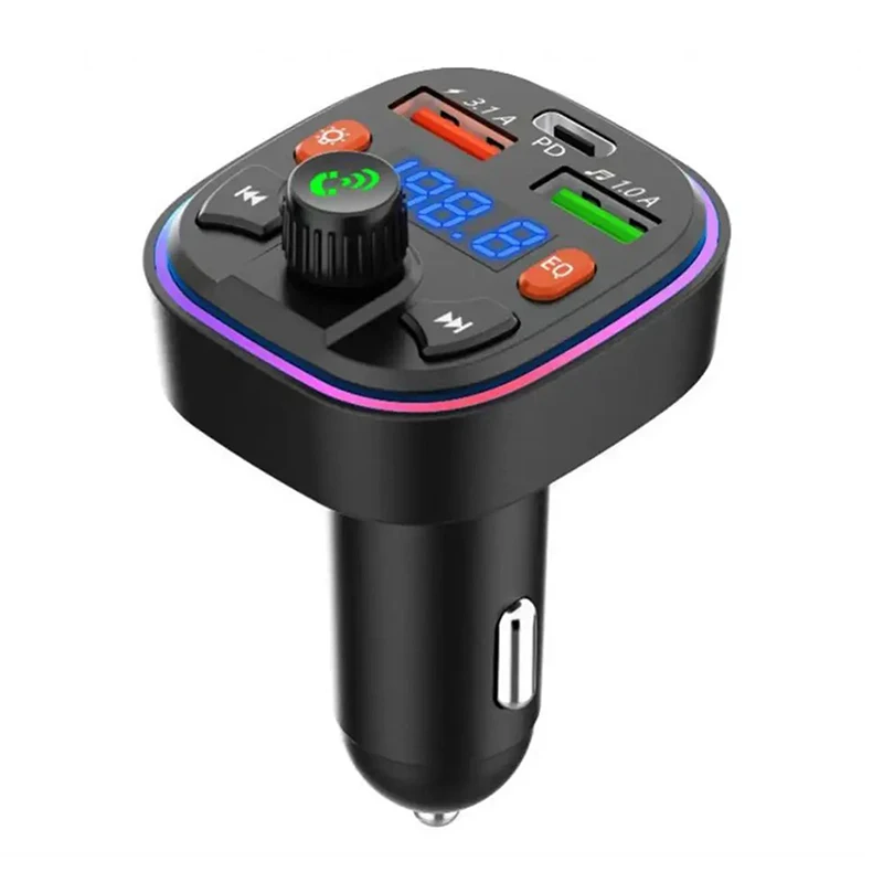 Cargador USB de carga rápida para coche, transmisor FM Bluetooth, USB tipo C, 3A, PD, 18W, para teléfono