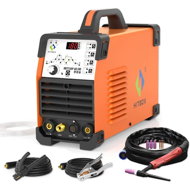 HITBOX TIG Welder AC/DC with Pulse, 200Amp Aluminum TIG Welder Machine with Square Wave/Stick/MMA, 220V Multiprocess TIG