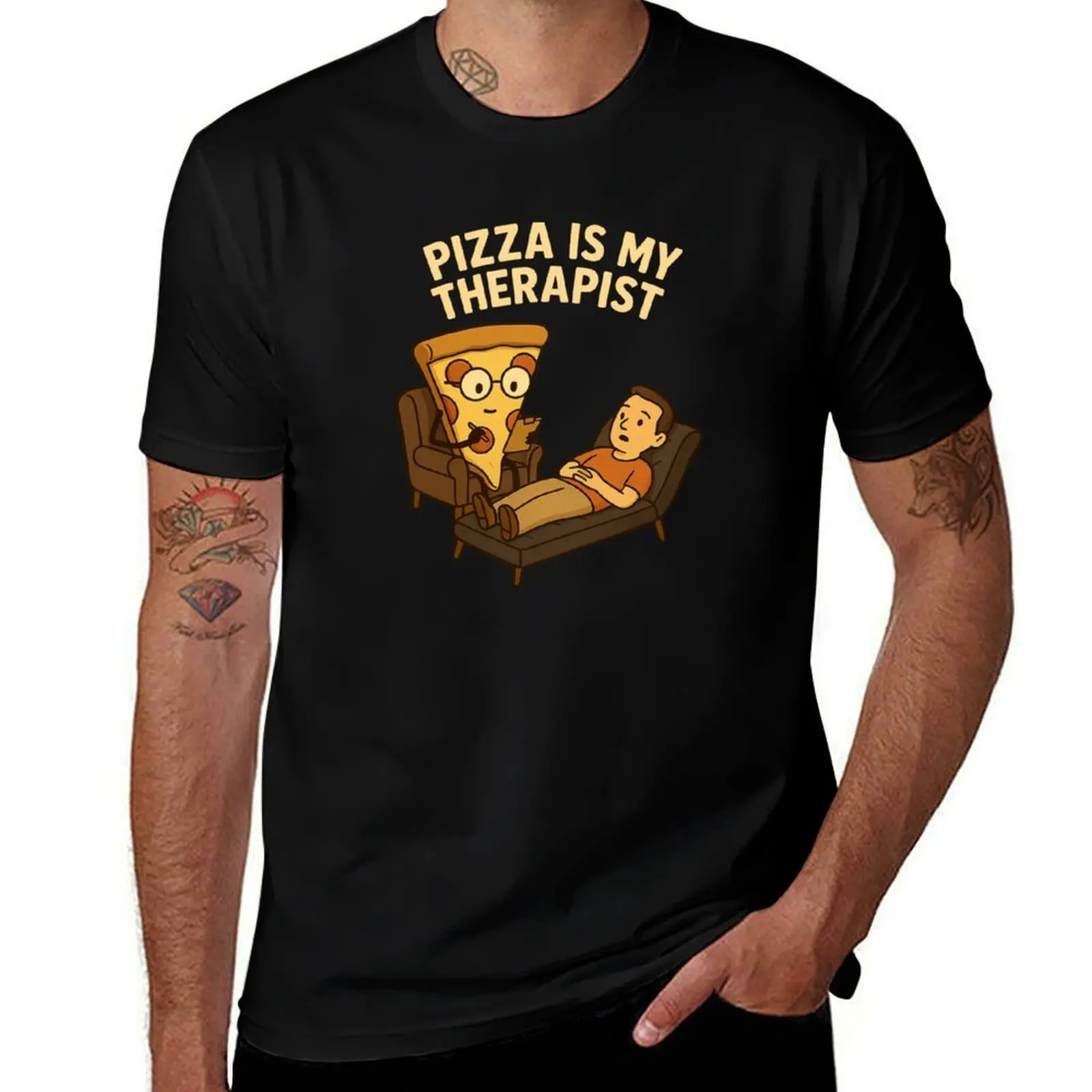 

Pizza Is My Therapist – забавная комфортная футболка с пародией и едой, забавная рубашка, хлопковая однотонная компрессионная рубашка для мужчин