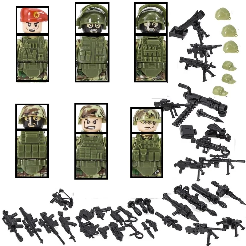 City Military Weapons Russian Alpha SWAT Special Forces Mini Action Figures Modern Soldier Gun Building Blocks Parts Brick Toys