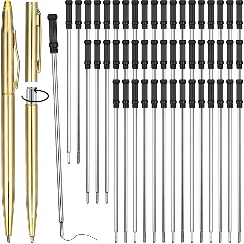 【NOW SAVE】For Fancy Wood Pen Compatible 50Pcs 4.5-Inch Slim Metal Ballpoint Pen 1 Mm Ink Refills Office Business Twist Pen A
