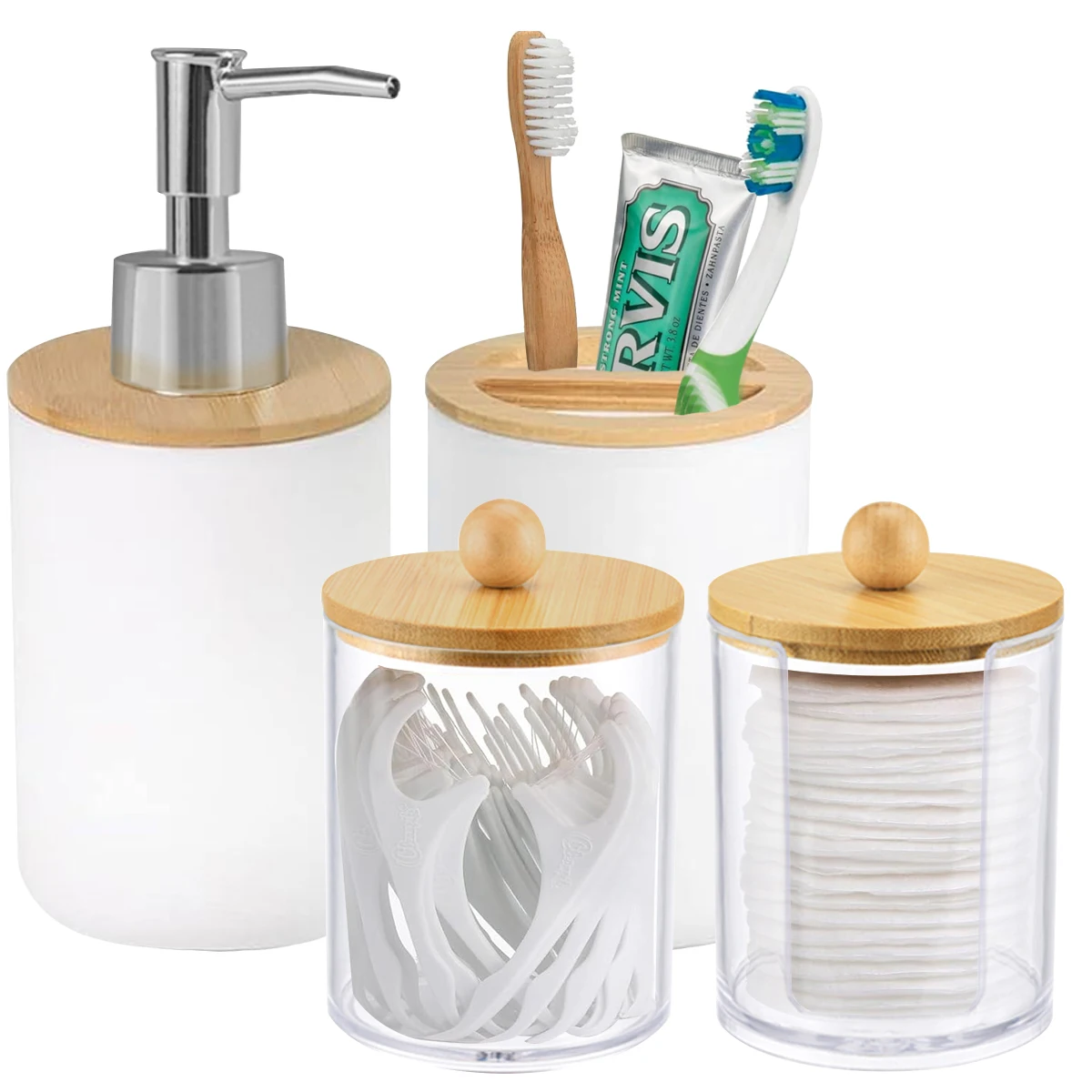 Bathroom Set Soap Dispenser Toothbrush Holder and Cotton Box set for Home Decor Storage Box