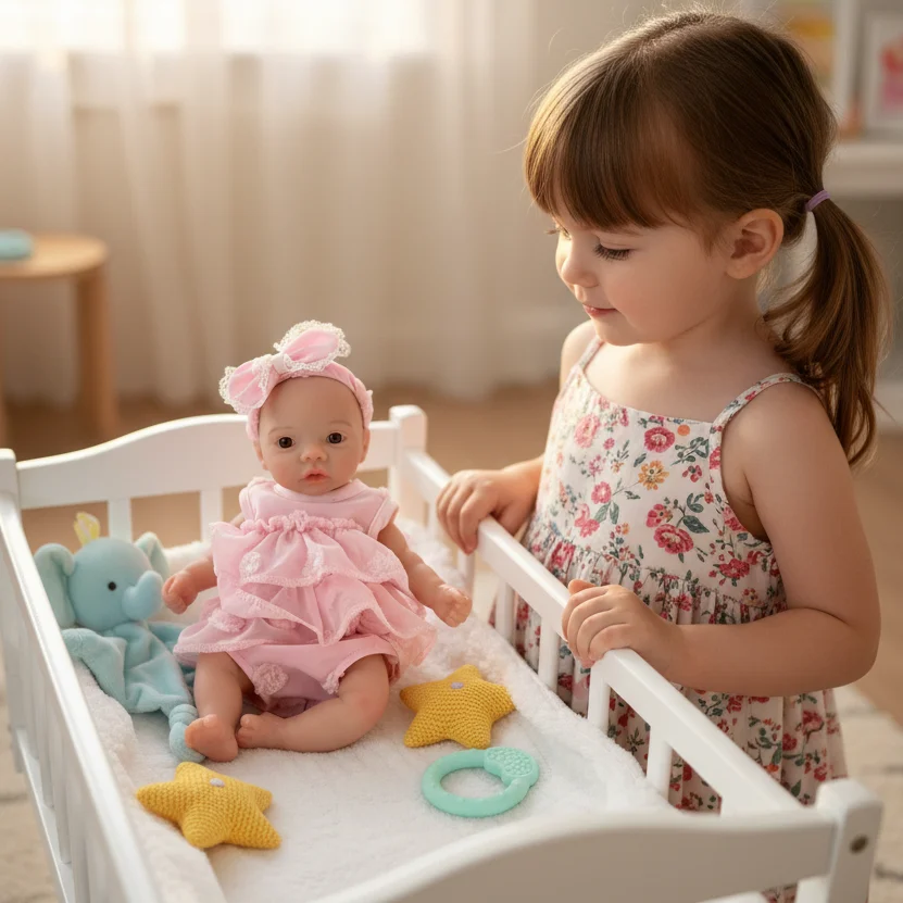 ตุ๊กตาซิลิโคนรีบอร์นเด็กผู้หญิง ขนาด 10 นิ้ว/25 ซม. ปากเปิด ล้างทำความสะอาดได้ ทั้งตัว ทำจากซิลิโคน ผิวทาสี 3 มิติ เหมือนจริง พร้อมชุดสีชมพู