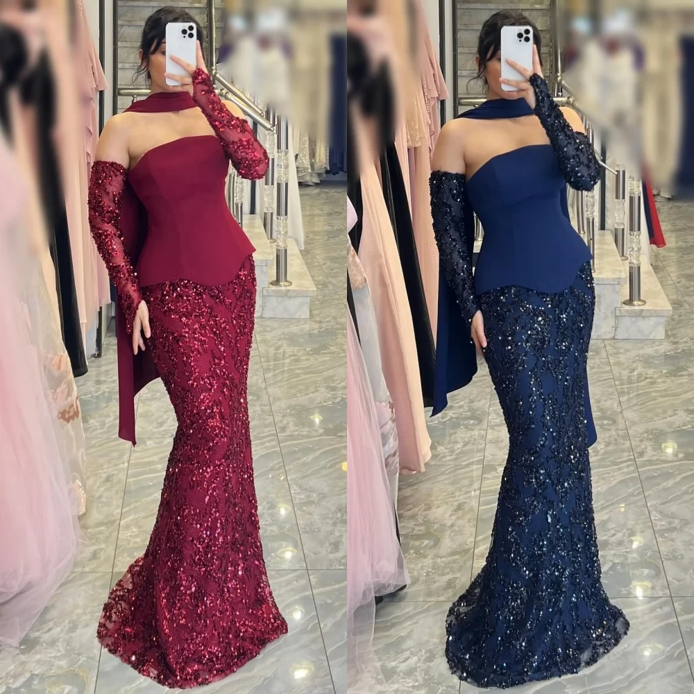 تخصيص جيرسي مطرزة حمالة حورية البحر الطابق طول مناسبة مخصصة المرأة فساتين السهرة الفاخرة أنيقة البريق #1