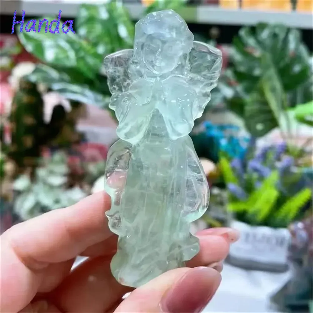 New Natural Fluorite Angel Wings Figurine Hand Carved Crystals Statue Healing Stone Gemstone Reiki Home Decor Crystal Craft Gift