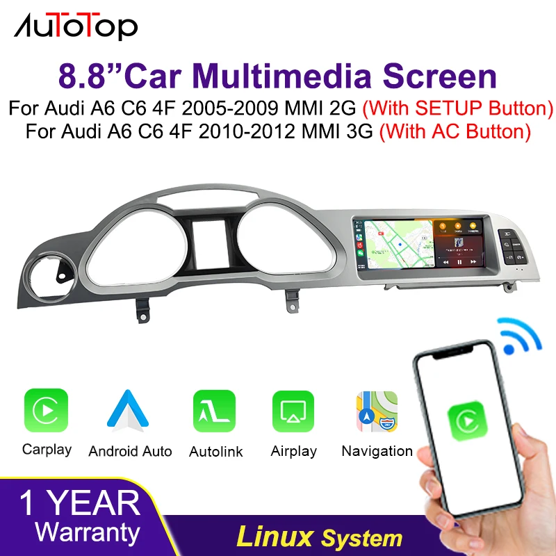 Image of AUTOTOP 8,8-Zoll-Linux-Carplay-Android-Auto-Autoradio für Audi A6 C6 4F 2005-2012 MMI 2G MMI 3G mit Mirror-Link-Unterstützung und Rückfahrkamera