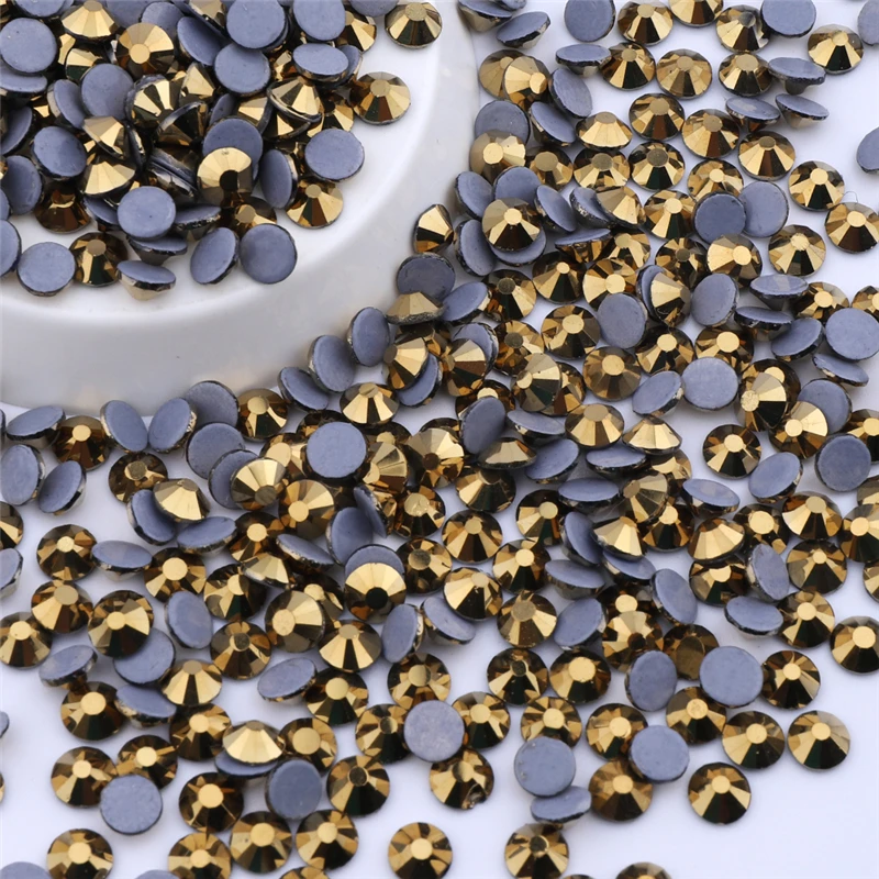 SS6-SS30 Hotfix Glass Flatback Rhinestone Aurum Glitter Round Crystal Stones Gold Iron on Rhinestones for Clothes Decoration