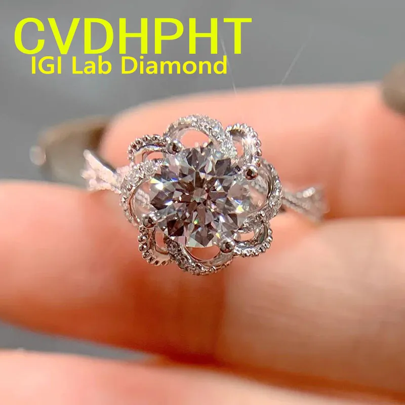 

IGI Lab Growing Diamond Ring Round D Color 1 2 3 4 5 Ct Solid 9K White Gold Ring Diamond wedding ring Factory Engagement Ring