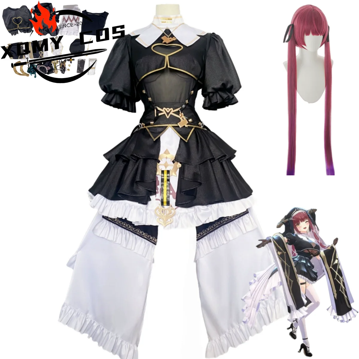 

XqVirtual YouTuber Houshou Marine Косплей Костюм VTuber Nun Sister 1st Live Ahoy Gothic Dress Парик Женский Сексуальный Карнавальный Костюм