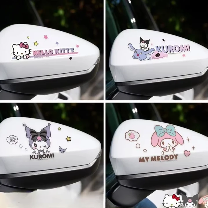 

Sanrio HelloKitty Car Rearview Mirror Scratch Cover Decorative Sticker Cartoon Kuromi Melody Cute Car Decorative Sticker