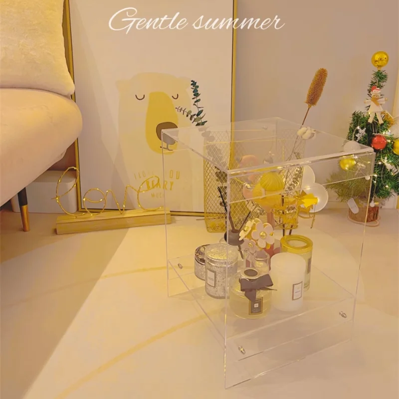 Nordic transparent acrylic simple side table bedroom double bed table designer ins creative shelf ins
