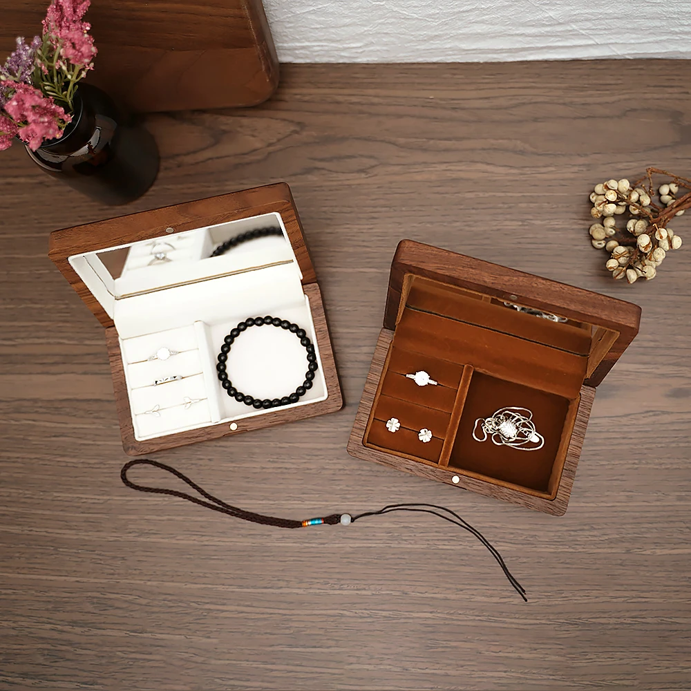 Travel Retro Wood box Wooden Jewelry Packing Case Wedding Ring Necklace Bracelet Organizer Women Men Display Box Gift for Couple