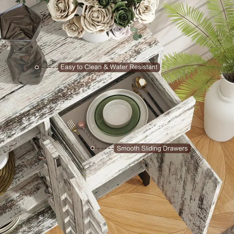 Farmhouse Sideboard Cabinet with Storage, Rustic Console Table with Arched Lattice Doors and Drawer for Living Room, Kitchen,