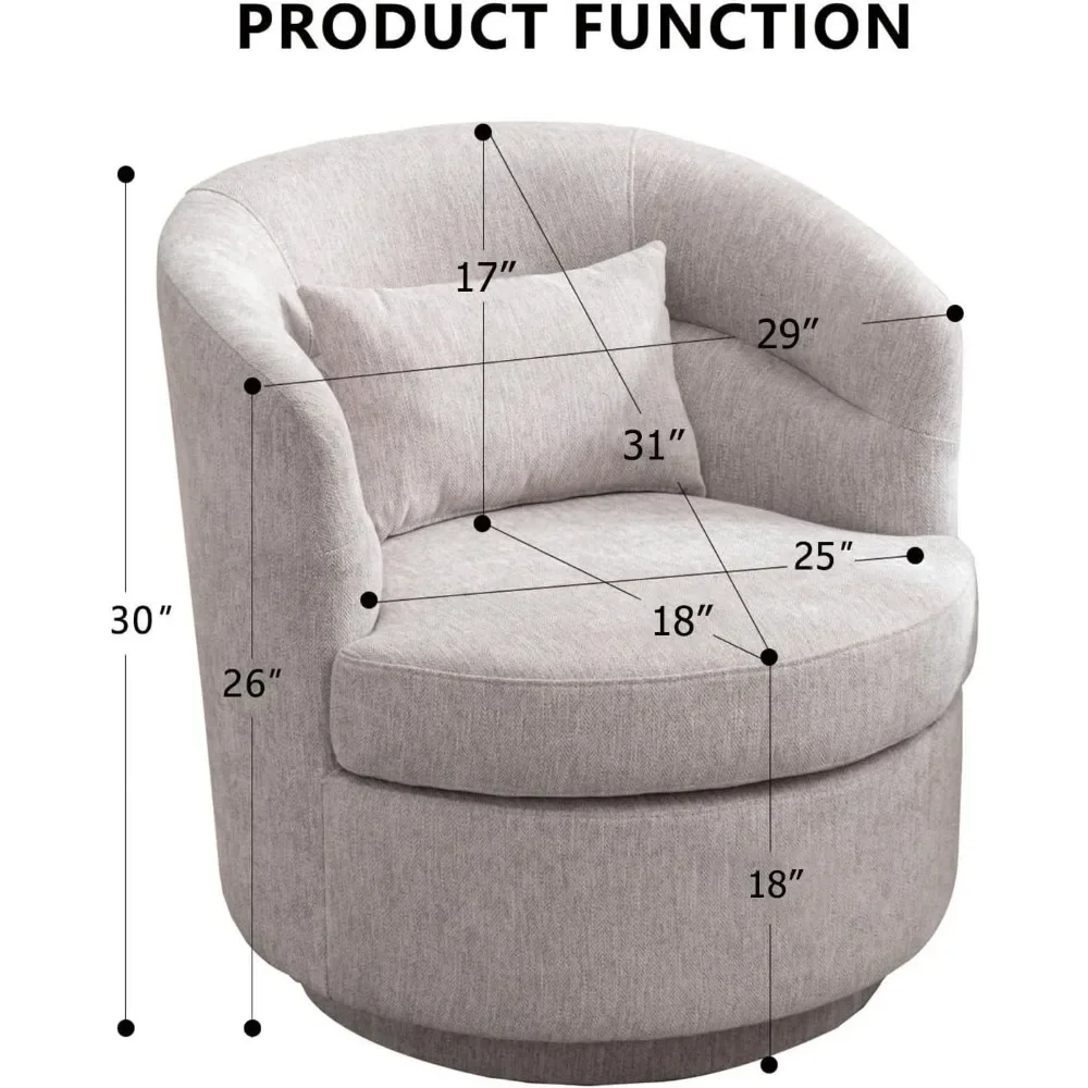 Swivel Barrel Chair, Modern Round Accent Arm Chairs, Swivel Accent Chair with Pillow, Upholstered Comfy 360 Degree Swivel