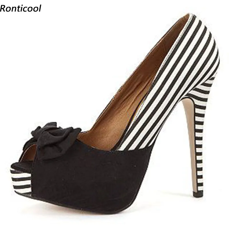 

Ronticool женские туфли-лодочки ручной работы на платформе, элегантные черные вечерние модельные туфли на тонком высоком каблуке с открытым носком, размер США 5-20