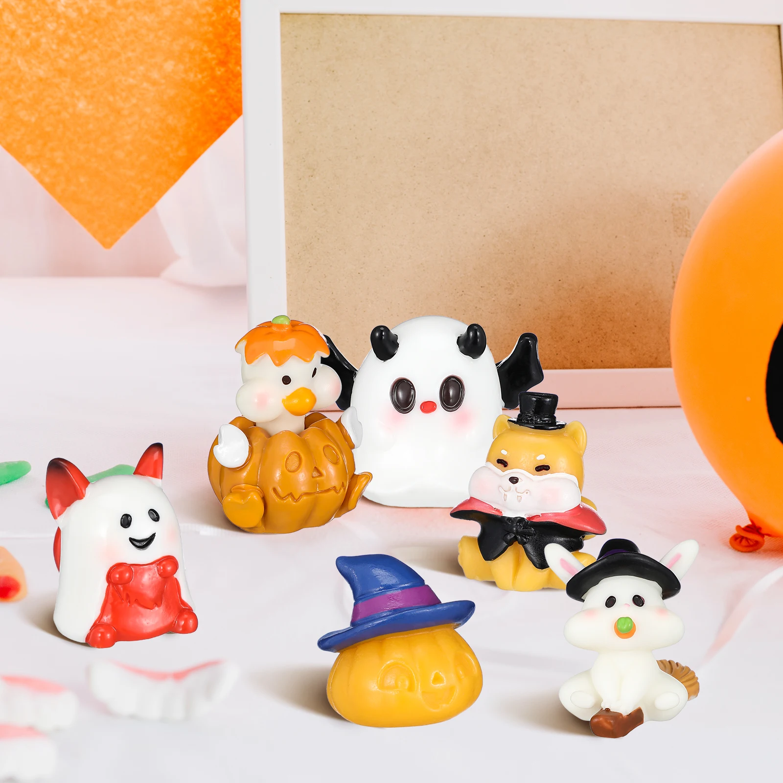 

6pcs Halloween Resin Ornaments Ghost Witch Rabbit Pumpkin Mini Figures Decor For Micro Landscape Potted Plants Garden Decoration