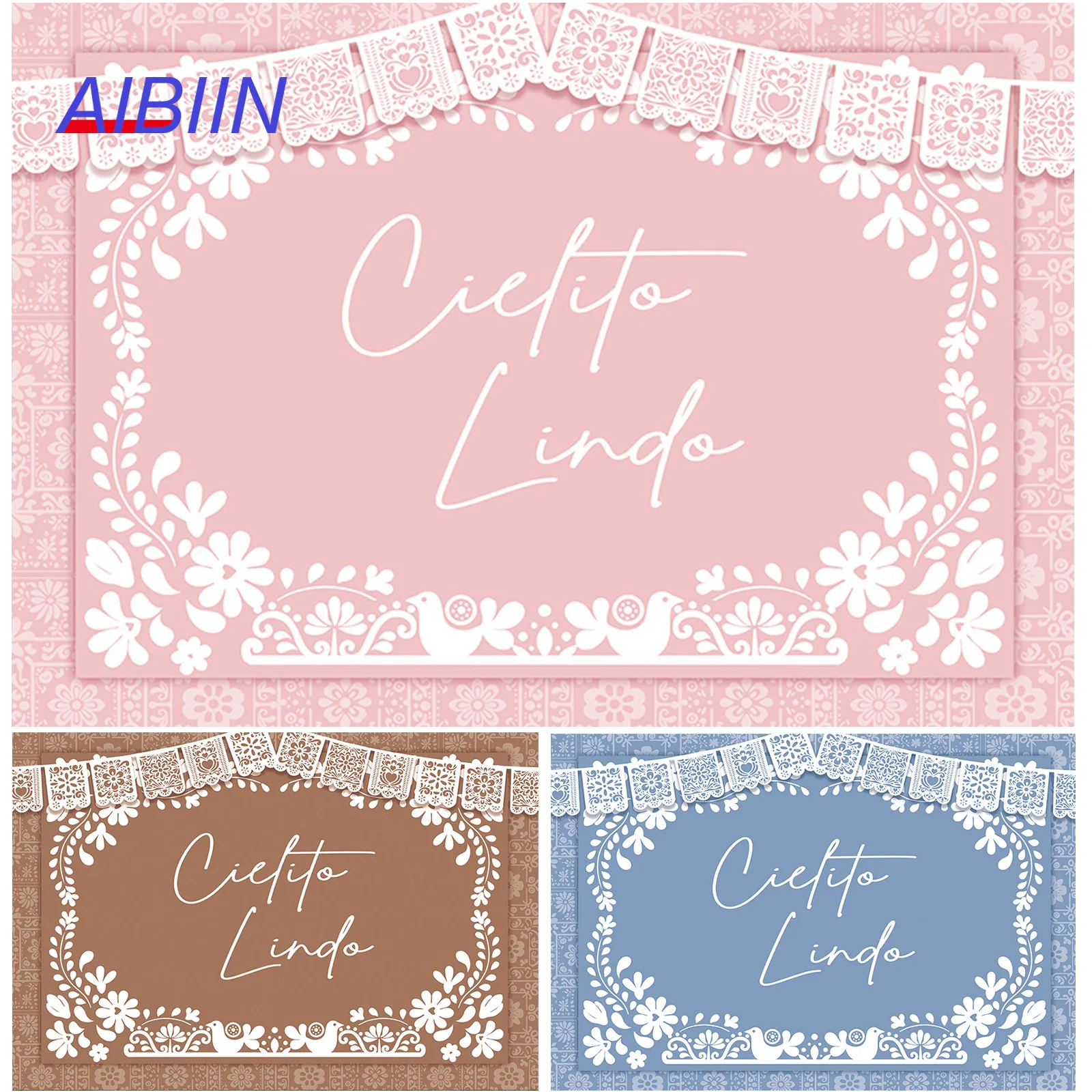 Fondo de fotografía rosa/azul polvoriento/marrón Cielito Lindo Talavera mexicana Floral Charro Baby Shower decoración de fiesta
