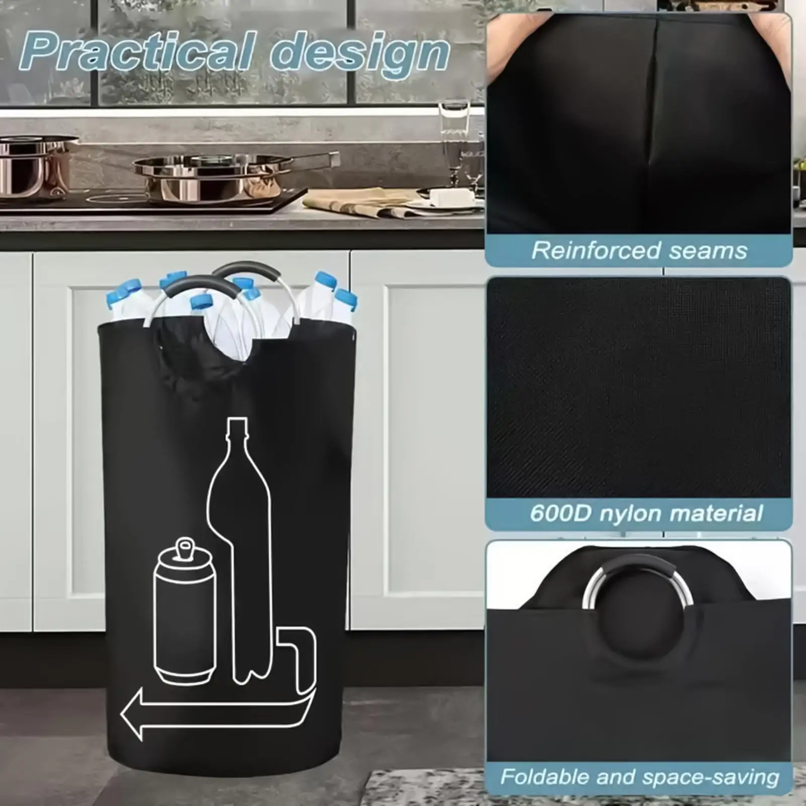 Großer Aufbewahrungskorb für leere Flaschen mit Aluminiumgriff, faltbare Abwasserflaschen-Sammeltasche, Recyclingbehälter