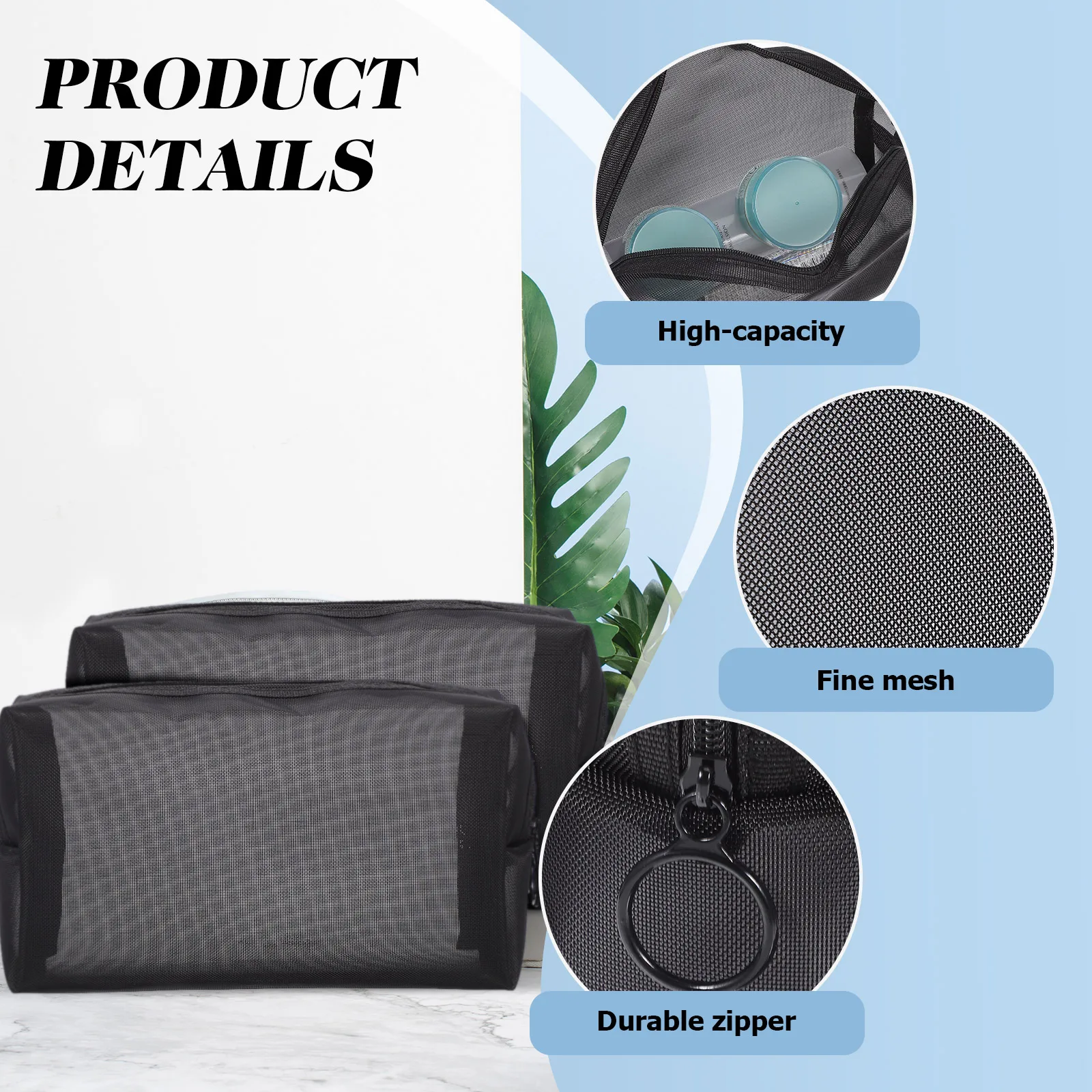 

3pcs Mesh Bag Large Size Fine Mesh Travel Makeup ganizer Pouch Storage Dry Keep Square Shape Women Purse