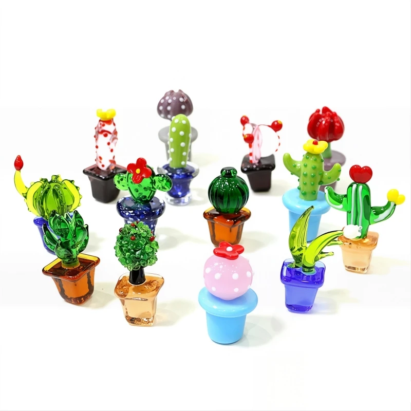 Murano Glass Plant Bonsai Mini Figurine Ornaments Creative Colorful Cute Cactus Flower Tiny Statue For Home Decor Table Desktop