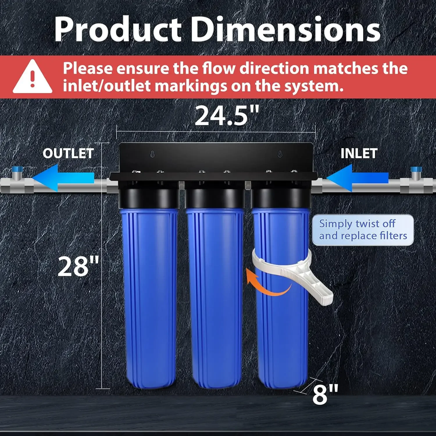 Sistema de filtro de agua para toda la casa, reduce el hierro, el manganeso, el cloro, el sedimentos, el sabor y el olor, toda la casa con filtro de hierro de 3 etapas,