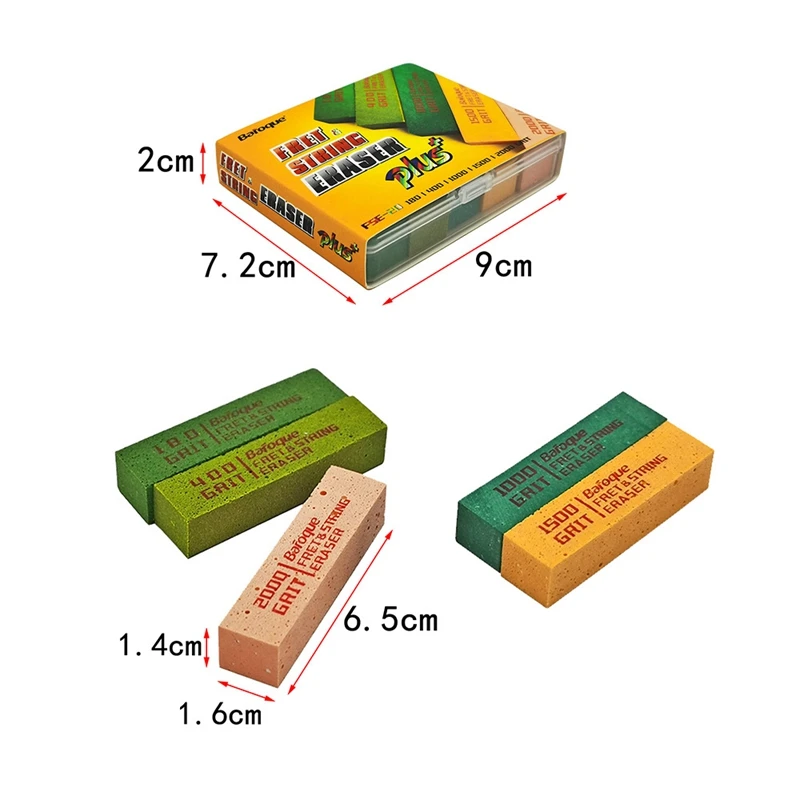 Top-Baroque Set Of 5 Fret Erasers Grits, Guitar Fret Polishing Abrasive Rubber Blocks Tool