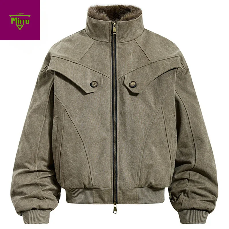 

Vintage Men Winter Jackets Plush Thicken Warm Parkas Coats Stand Collar Fur Collar Jackets Padded Outwear