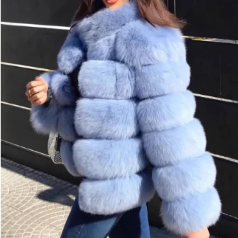 

Стильная короткая женская меховая куртка в полоску, плюшевое пальто с длинными рукавами, куртка из искусственного лисьего меха, зимняя теплая пушистая верхняя одежда, повседневная