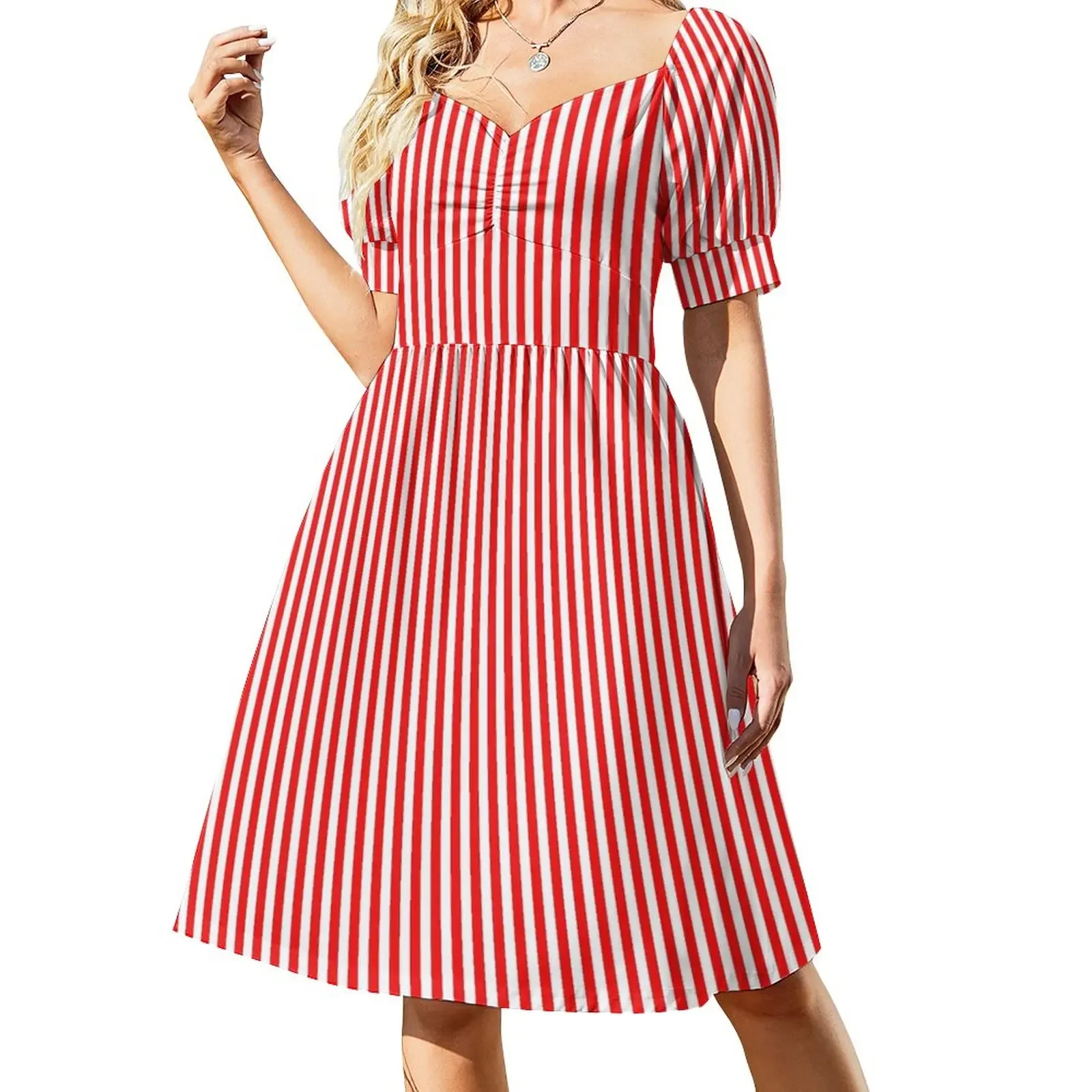 

Red and White Striped Slimming Short-Sleeved Dress elegant guest wedding dress women's luxury party dress prom 2025