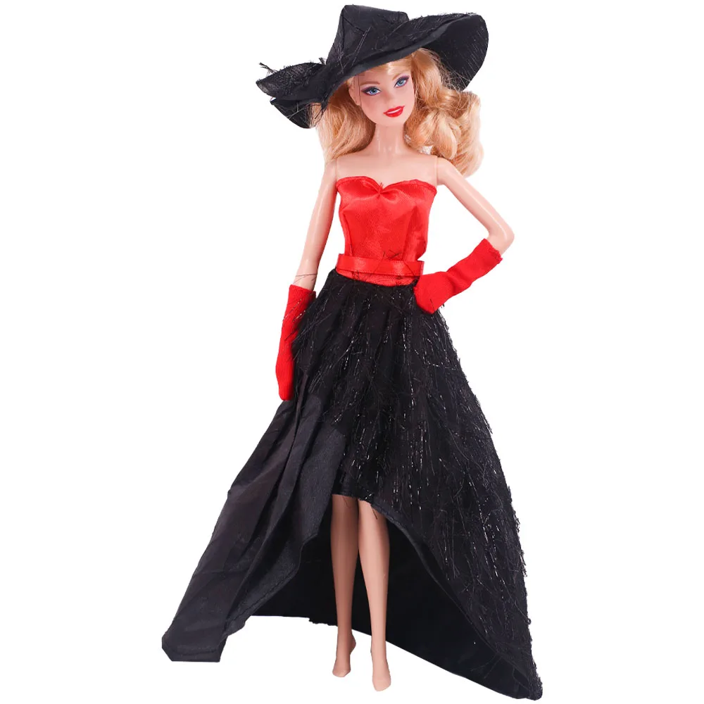 Vestido con capucha para fiesta de cena, traje de Barbies + sombrero, accesorios de ropa para muñecas, trajes de boda para Barbies de 11,8 pulgadas