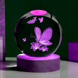 1pc 3D laser engraving honey butterfly love, crystal ball night light, modern polished glass decoration, Christmas, Hallowe