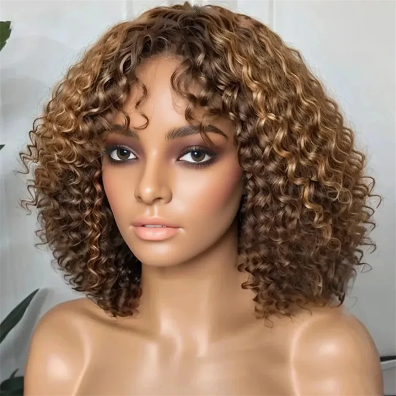 Curly Ombre Ash Blonde Highlight Human Hair Wigs 13x4 Silk Top Lace Front Wig Short Bob Human Hair Lace Frontal Wigs For Women